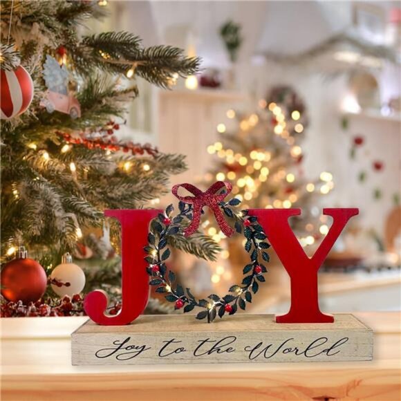 Christmas Decorations for Home LED Lighted Joy Sign with Wreath Farmhouse - Picture 5 of 8